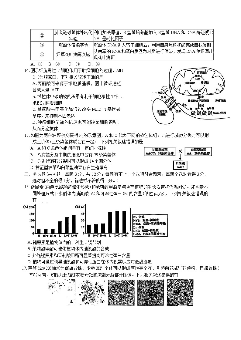 江苏省苏北四市（徐州、宿迁、淮安、连云港） 2025届高三第一次调研测试生物试题（含答案）第3页