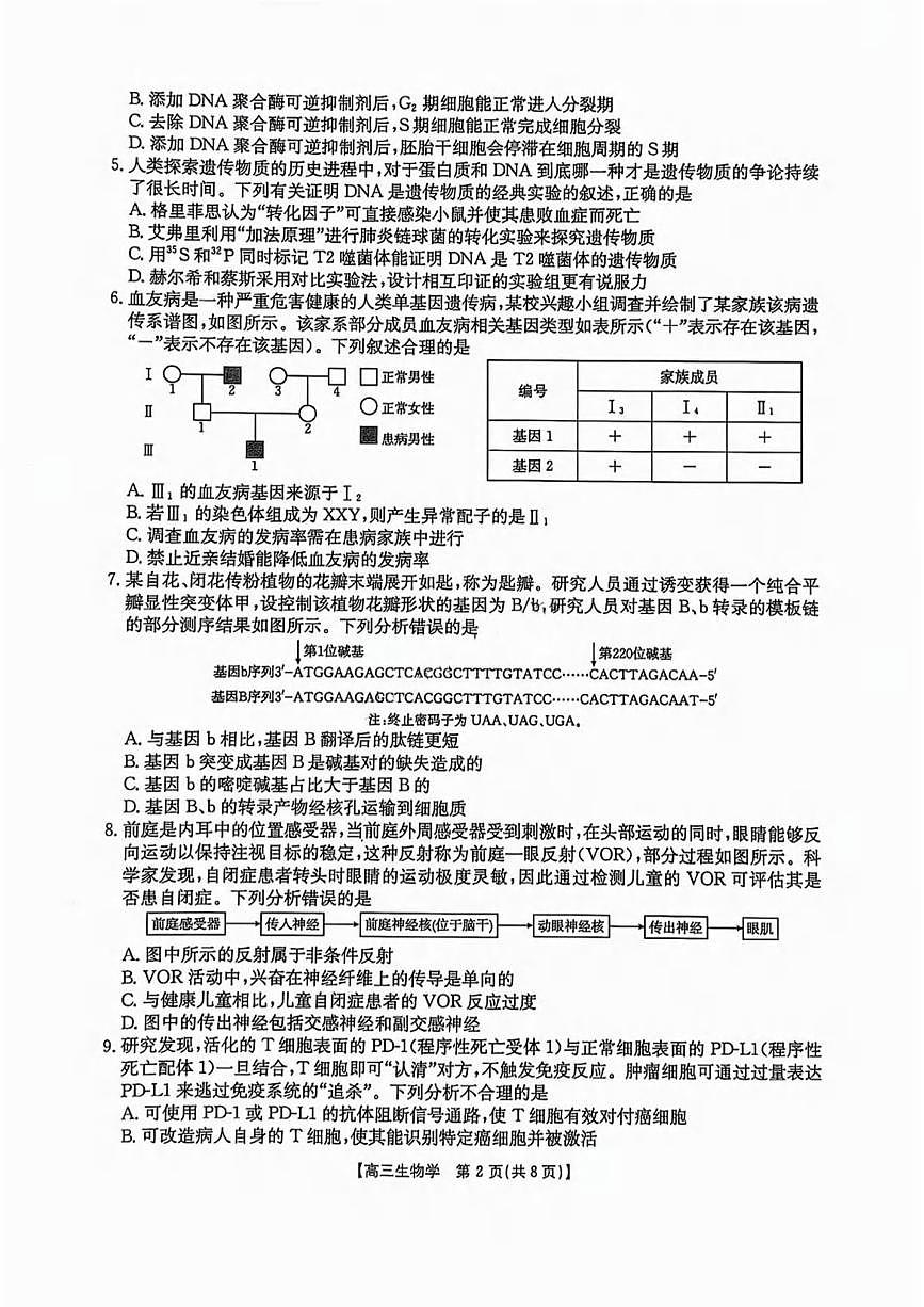 生物丨全国优创名校金太阳联考暨山西、江西、河南、辽宁、金太阳高三下学期4月联考生物试卷及答案第2页