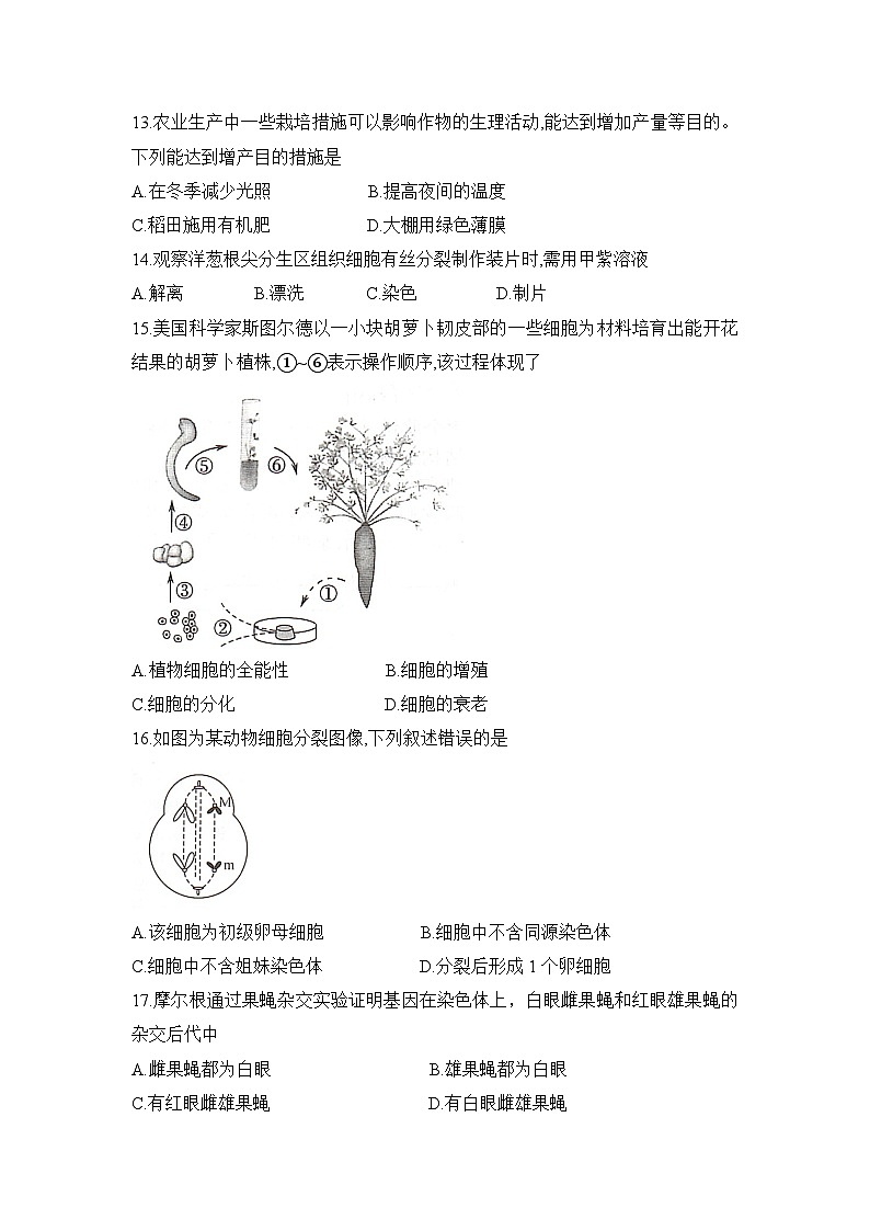 2025年湖南省普通高中学业水平合格性考试第一次模拟考试生物试卷第3页