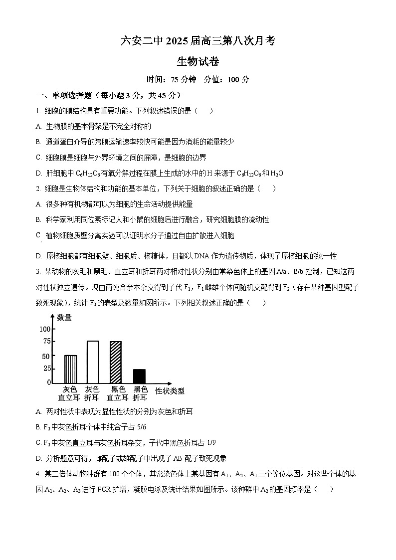 安徽省六安市第二中学2024-2025学年高三下学期3月月考生物试题第1页
