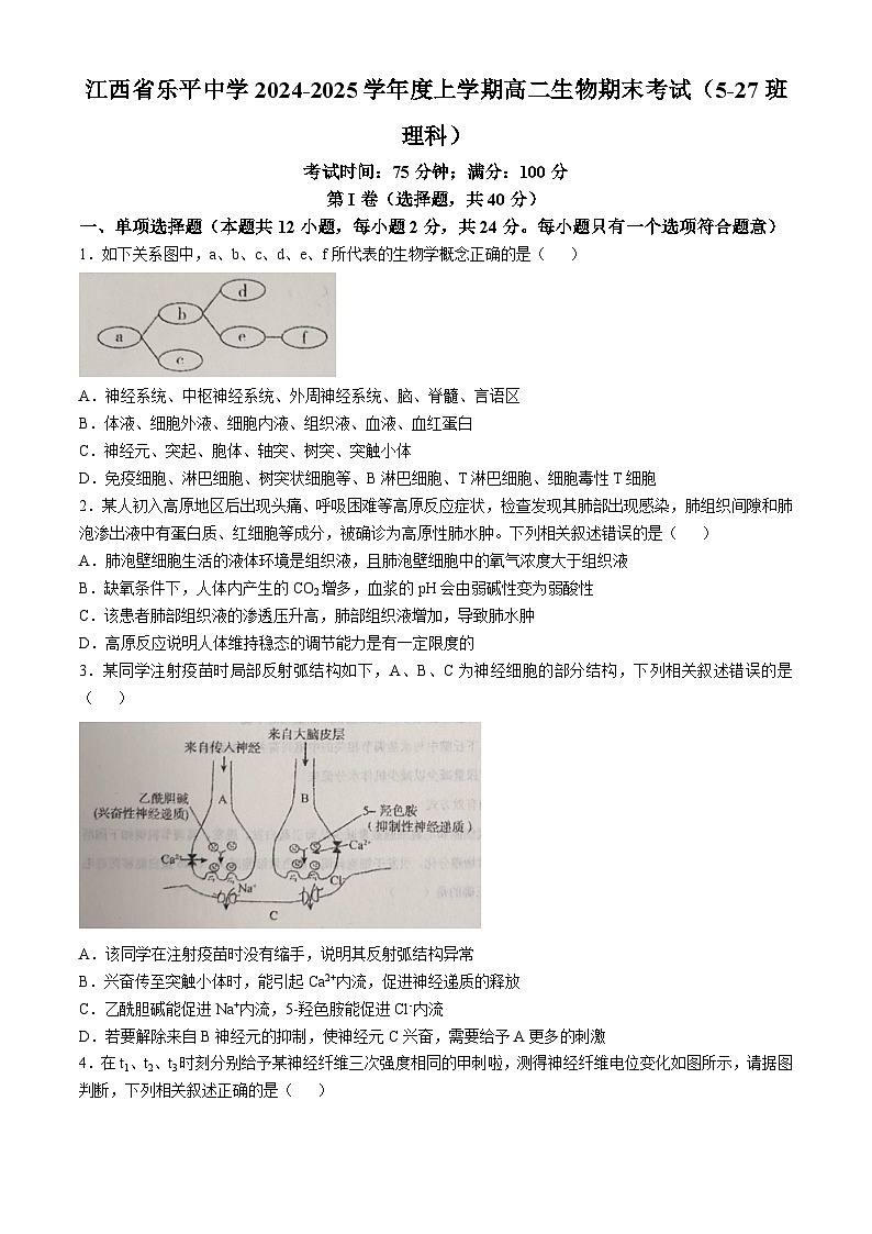 江西省景德镇市乐平市江西省乐平中学2024-2025学年高二上学期1月期末生物试题第1页