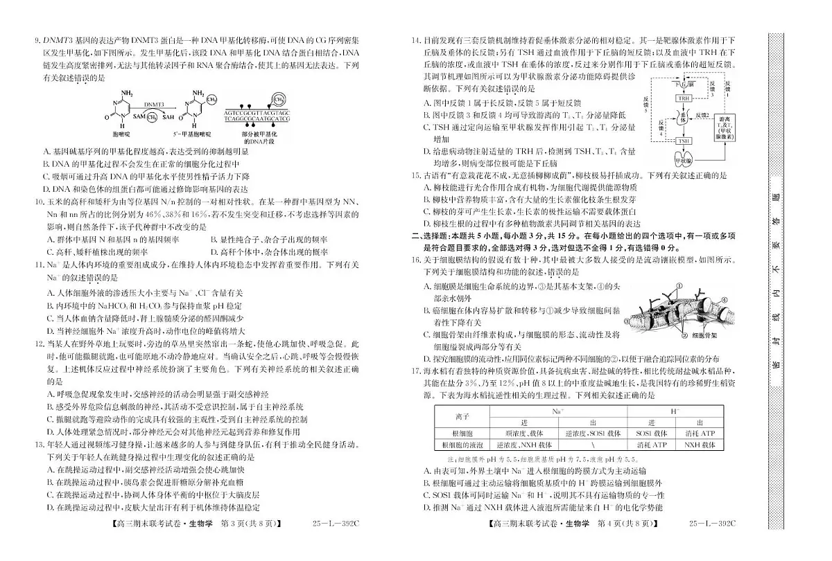内蒙古鄂尔多斯市西四旗2025届高三上学期期末联考试题 生物试卷（含答案）第2页