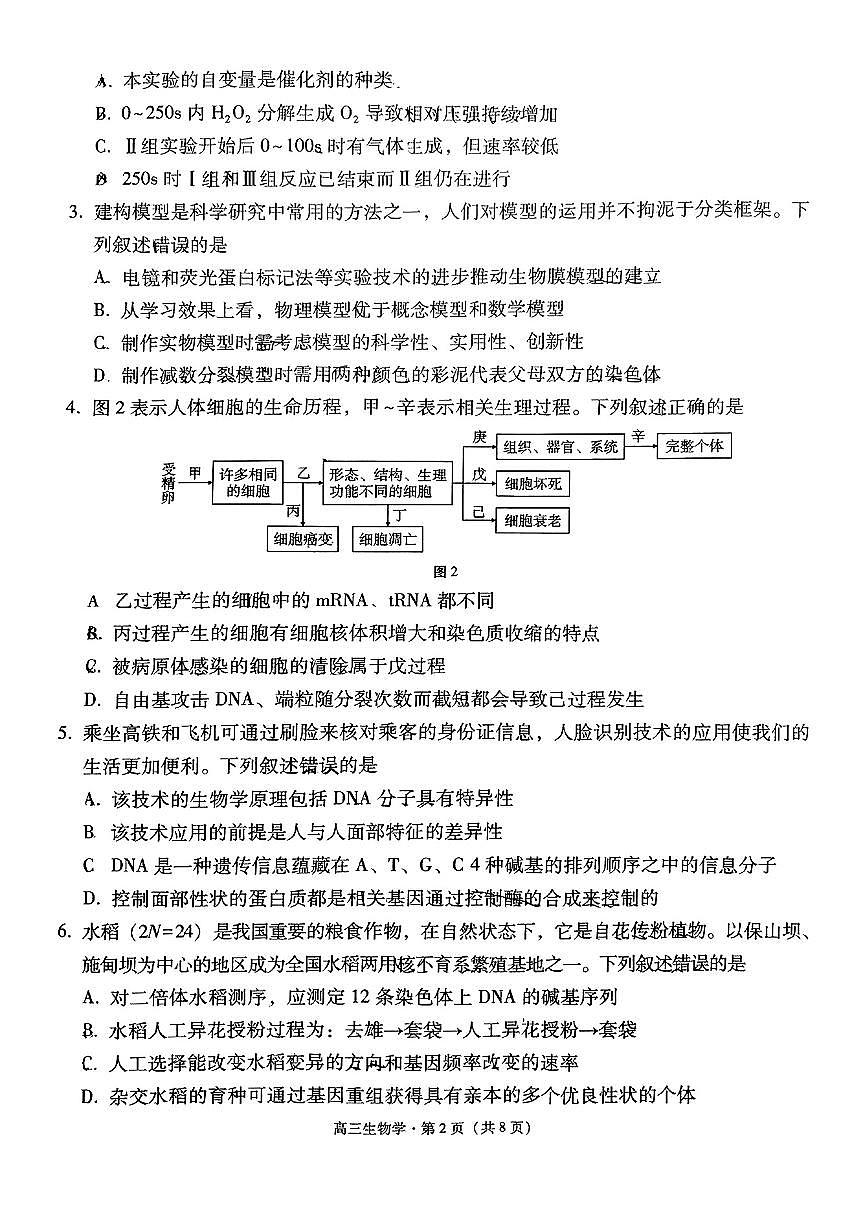 云南省保山市2024-2025学年高三上学期1月期末质量监测生物试卷（含答案）第2页