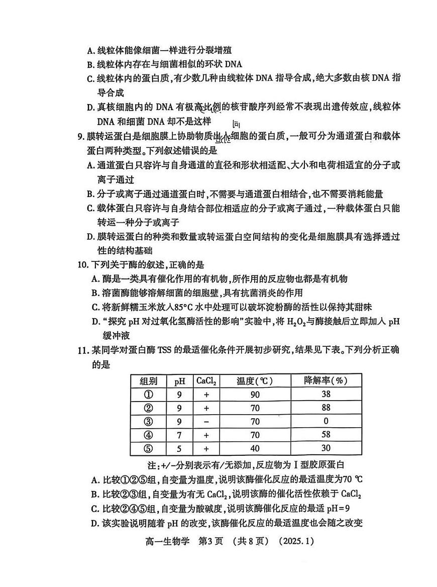 河南省洛阳市2024-2025学年高一上学期期末 生物试卷（含答案）第3页