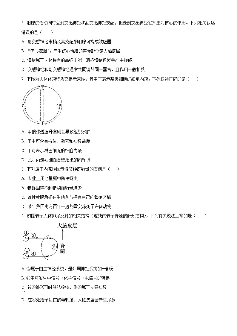 辽宁省葫芦岛市2024-2025学年高二上学期期末考试生物试题  Word版无答案第2页