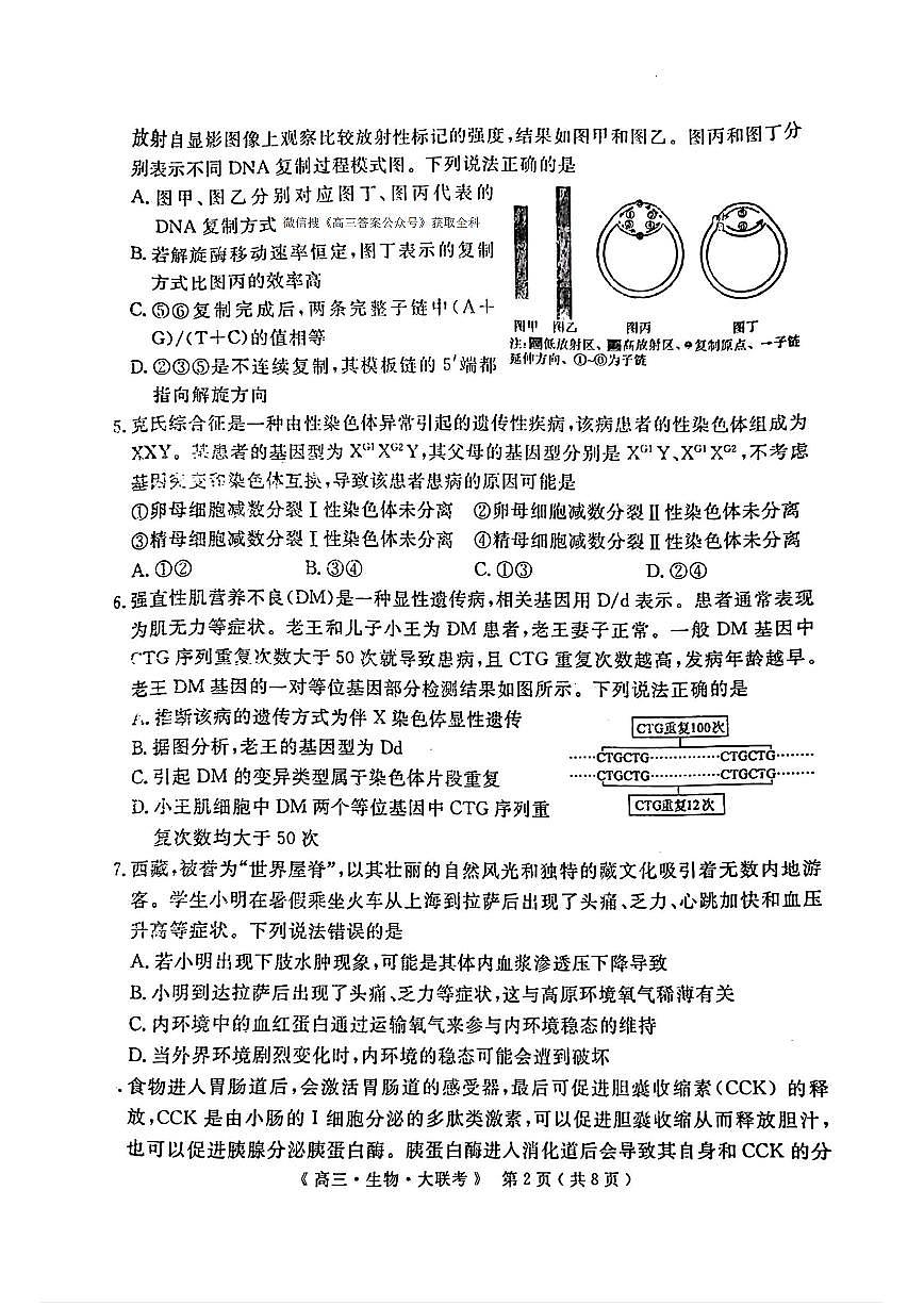 2025年H20高中联盟高三下学期4月生物试题及答案第2页