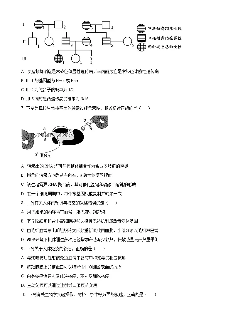 江苏省扬州市2024-2025学年高三上学期期末检测生物试卷 Word版无答案第3页