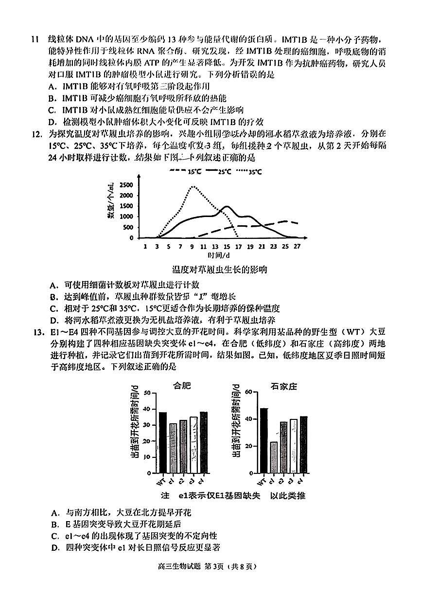 福建省泉州市2025届高中毕业班质量监测（三）生物试卷（含答案）第3页