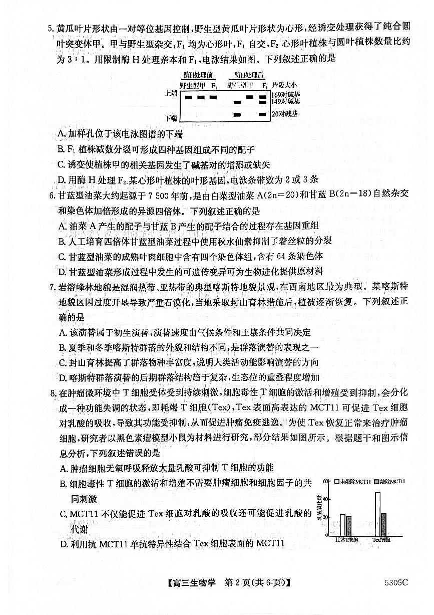 南宁市2025届普通高中毕业班第二次适应性测试生物试卷（含答案）第2页