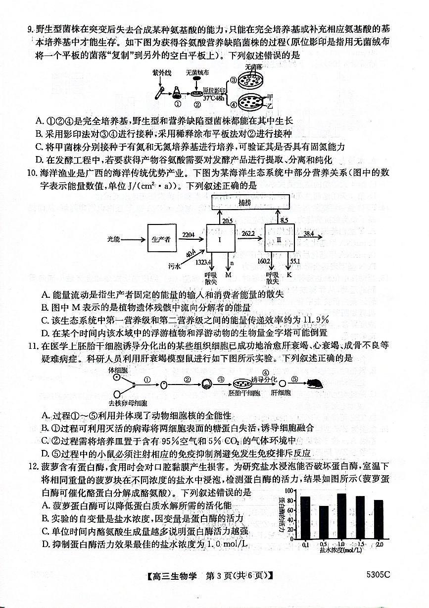南宁市2025届普通高中毕业班第二次适应性测试生物试卷（含答案）第3页