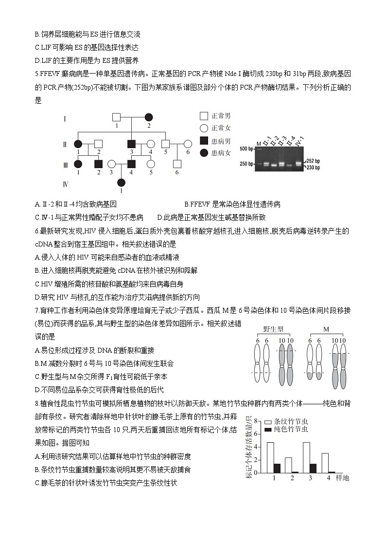 北京市朝阳区2025届高三下学期一模试题 生物 含答案第2页
