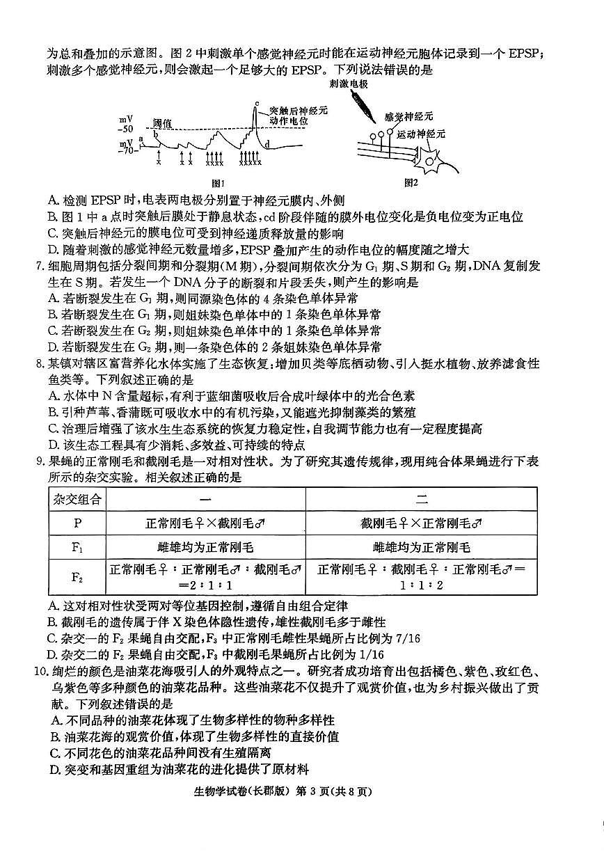 2024届湖南省长郡中学高三5月模拟(二)-生物试卷（含答案）第3页
