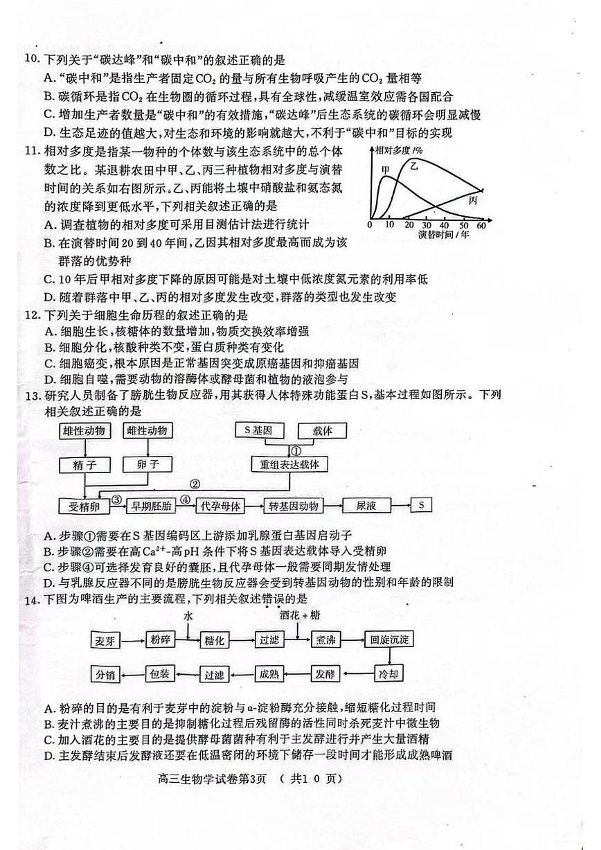 2024届江苏省南京、盐城高三一模考试（3月）-生物试卷（含答案）第3页
