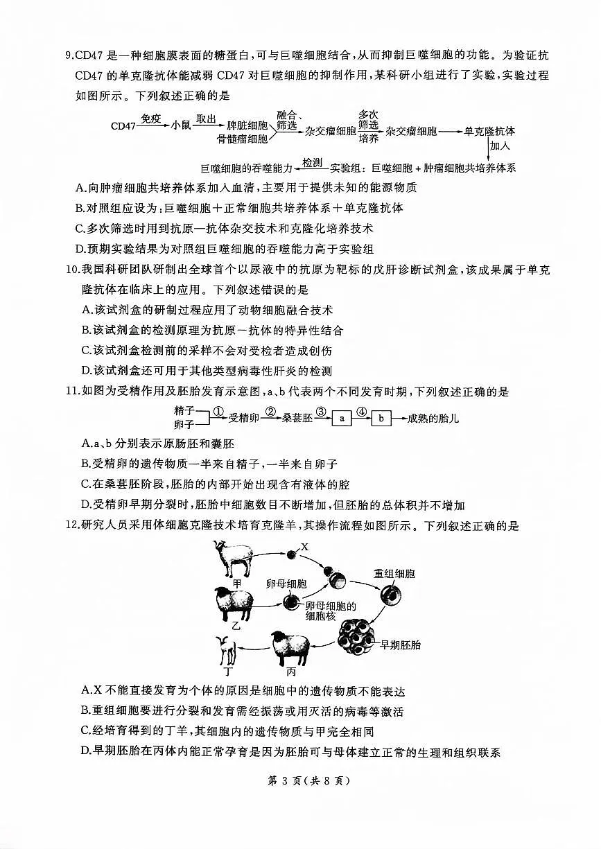 山东部分学校2024—2025学年高二生物月考试题第3页