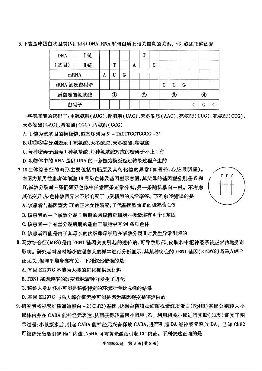 安徽省江淮十校2025届高三高考模拟第三次联考生物试题+答案第3页