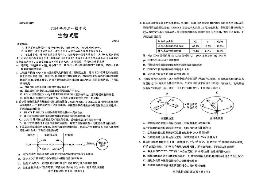 2024届山东省菏泽市高三一模考试(3月)-生物试卷（含答案）第1页