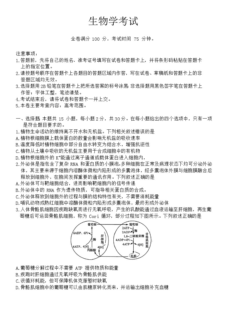 黑龙江省齐齐哈尔市2024届高三下学期2月一模考试 生物 含答案第1页