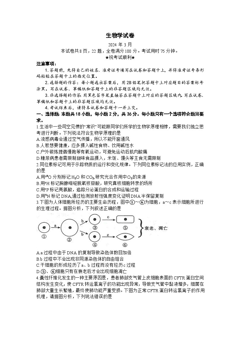 湖北省八市2023-2024学年高三下学期3月联考试题 生物 含解析第1页