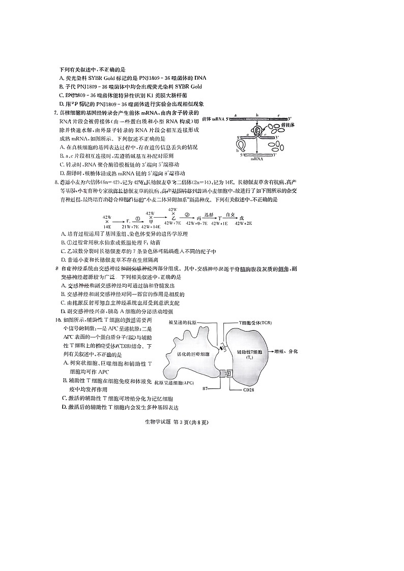 湖南省2024届高三下学期3月联考试题 生物 含解析第3页