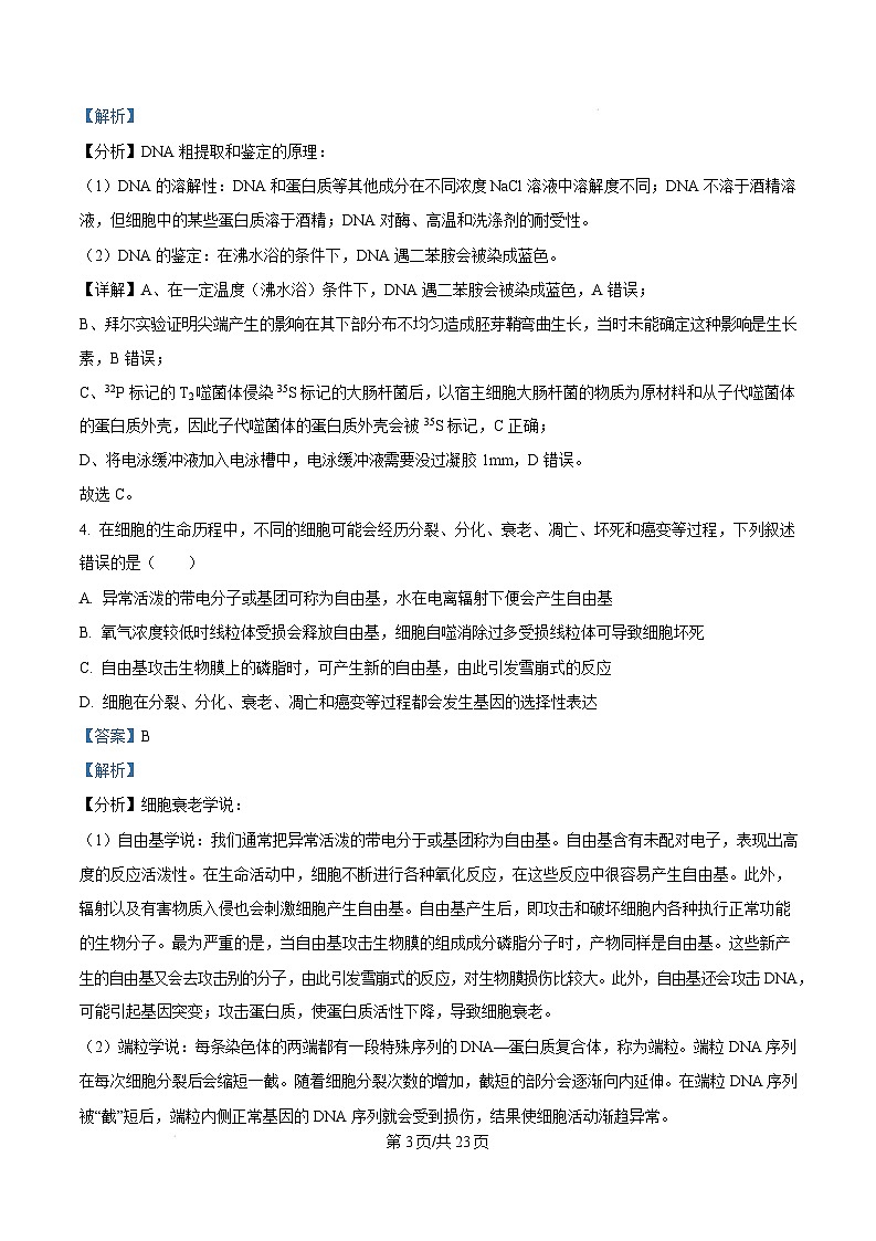 湖南省永州市2025届高三第二次模拟考试生物试卷 含解析第3页