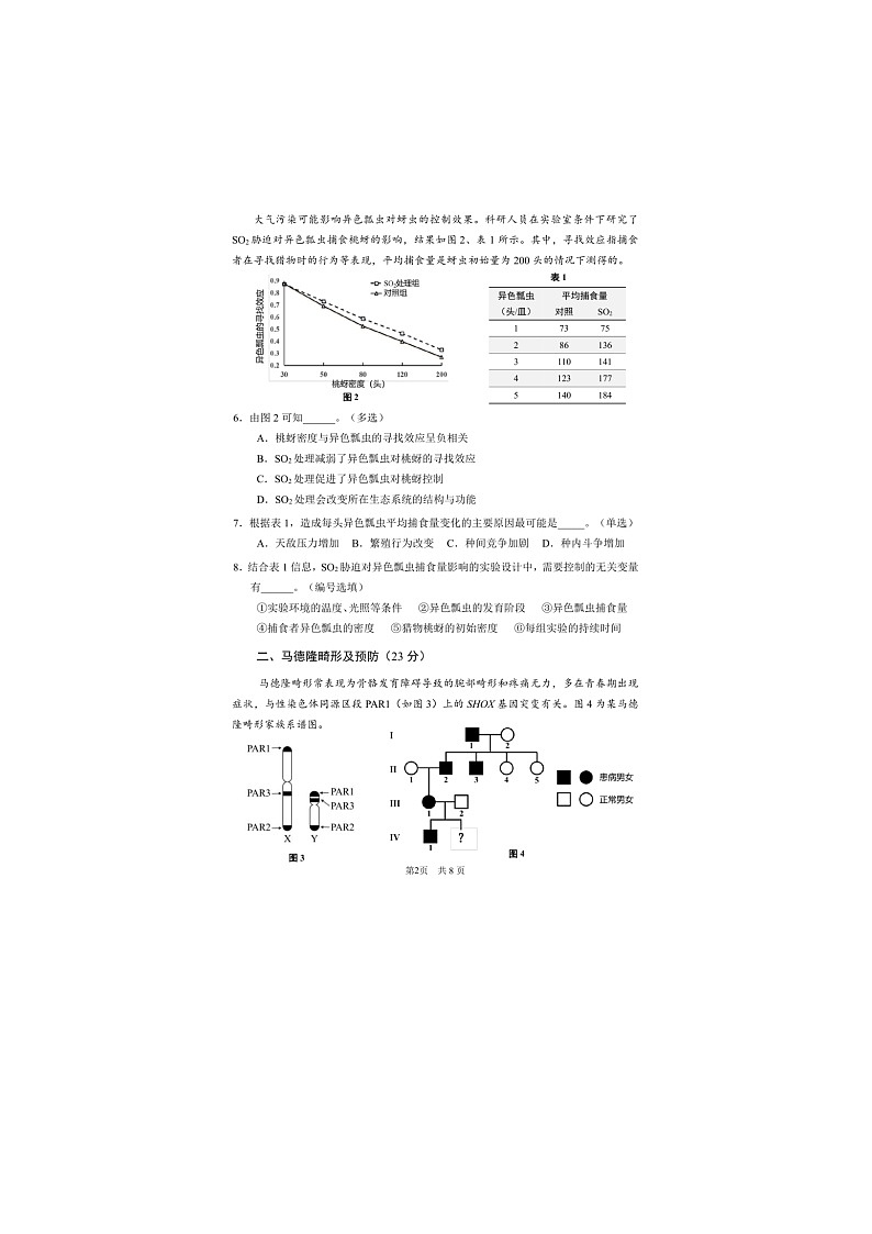 上海市闵行区2025年高三二模考试生物试卷含答案第2页