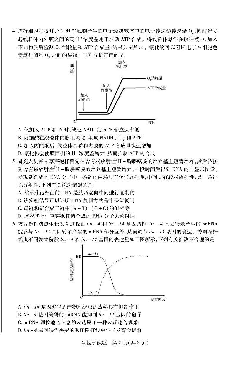 生物丨天一小高考2025届高三下学期4月第三次考试生物试卷及答案第2页