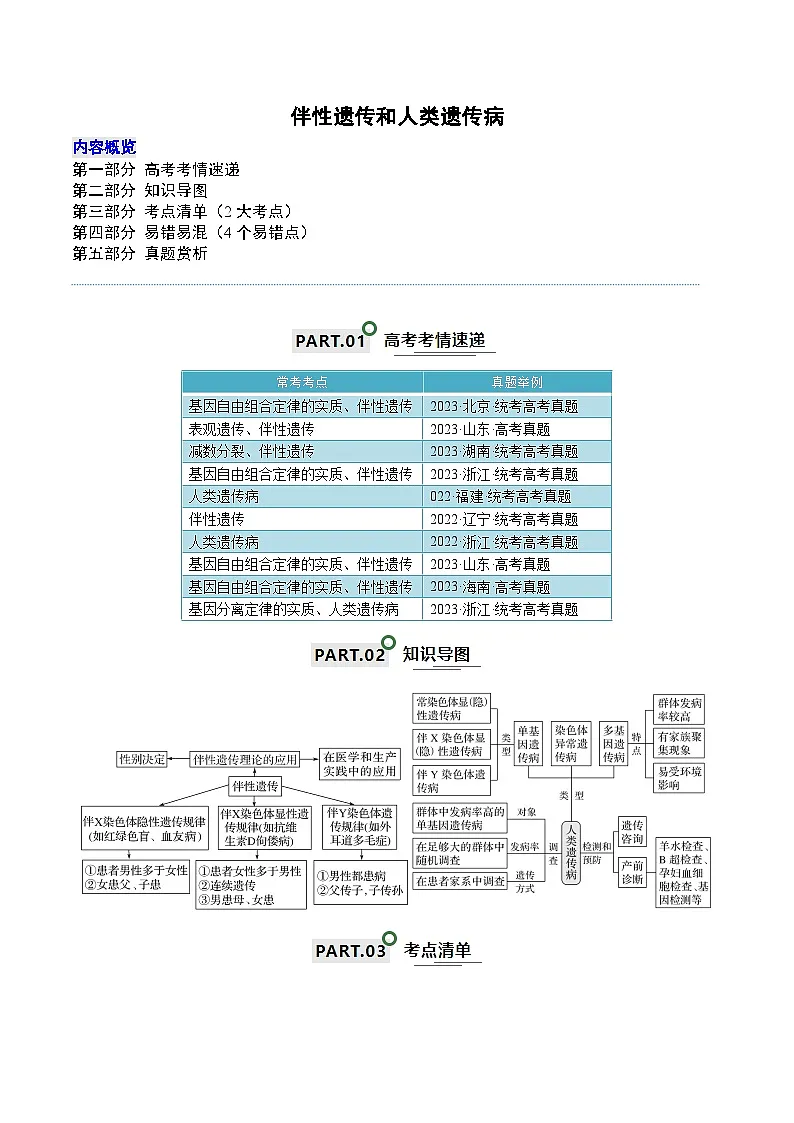高考生物一轮复习—伴性遗传和人类遗传病（原卷版）第1页