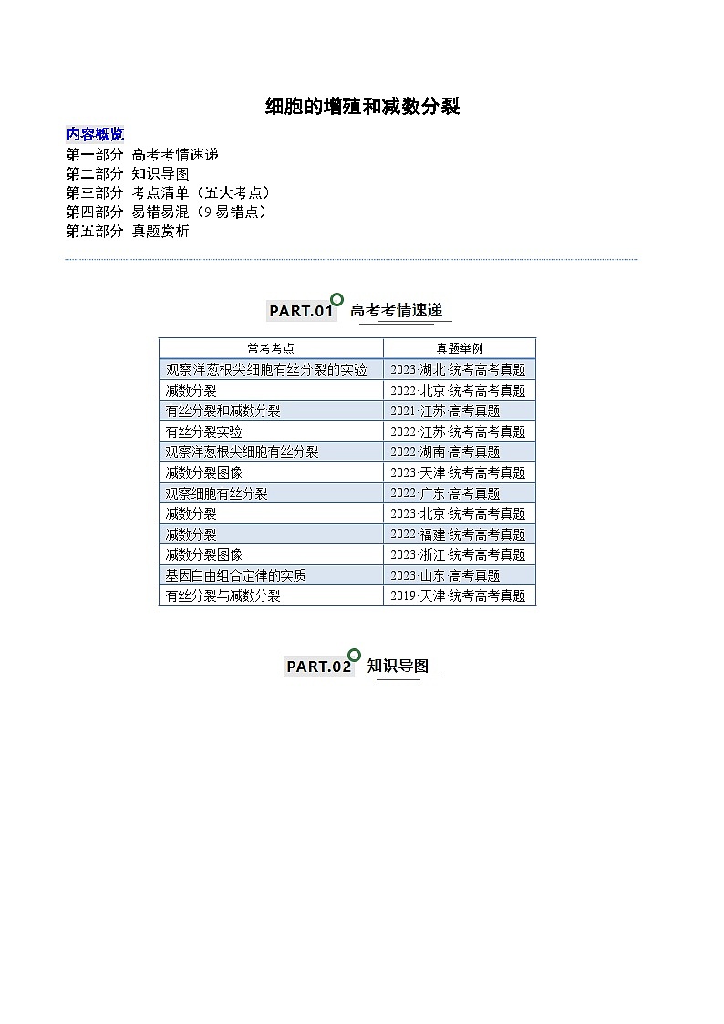 高考生物一轮复习—细胞的增殖和减数分裂（原卷版）第1页