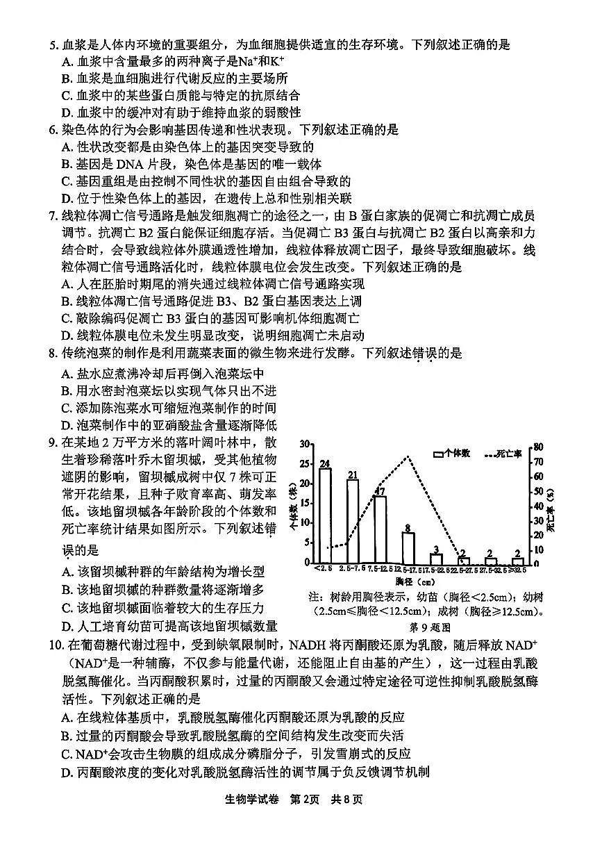 浙江省宁波市2025届高三高考模拟第二次模拟-生物试卷+答案第2页