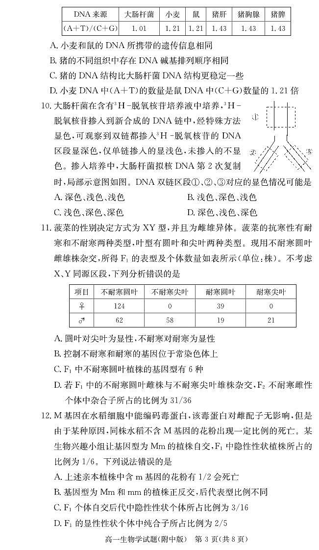 生物试卷（附中高一期中2期）第3页
