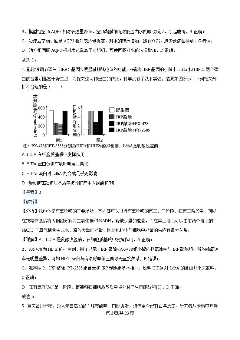 重庆市南开中学2025届高三2月第六次质量检测生物试题 Word版含解析第3页