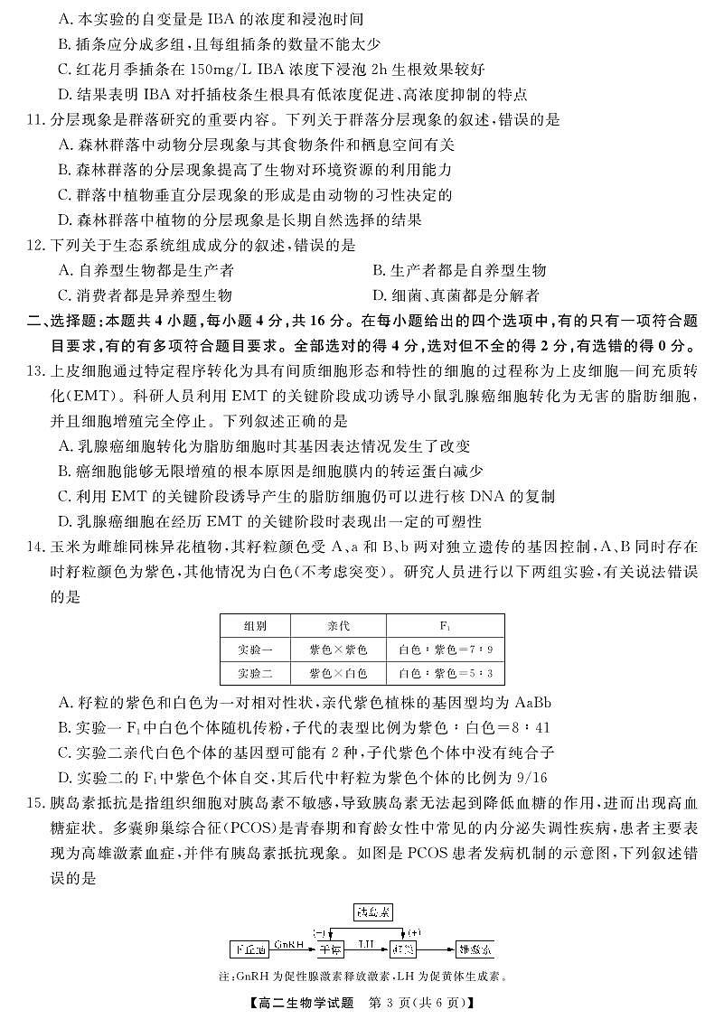 湖南省天壹名校联盟2023-2024学年高二上学期12月联考 生物试卷（含答案）第3页