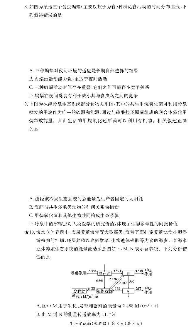 湖南省长沙市长郡中学2024届第一学期高二阶段性检测生物试卷（含答案）第3页