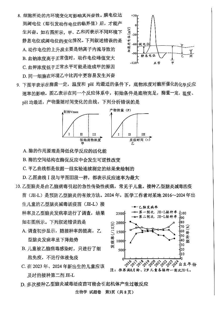 四川省绵阳市高中2025届高考模拟第三次诊断性考试生物（A卷）+答案第3页