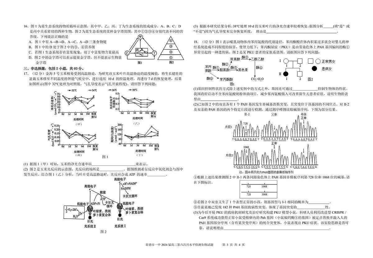 湖南省常德市第一中学2023-2024学年高三上学期第六次月考 生物试卷（含答案）第3页