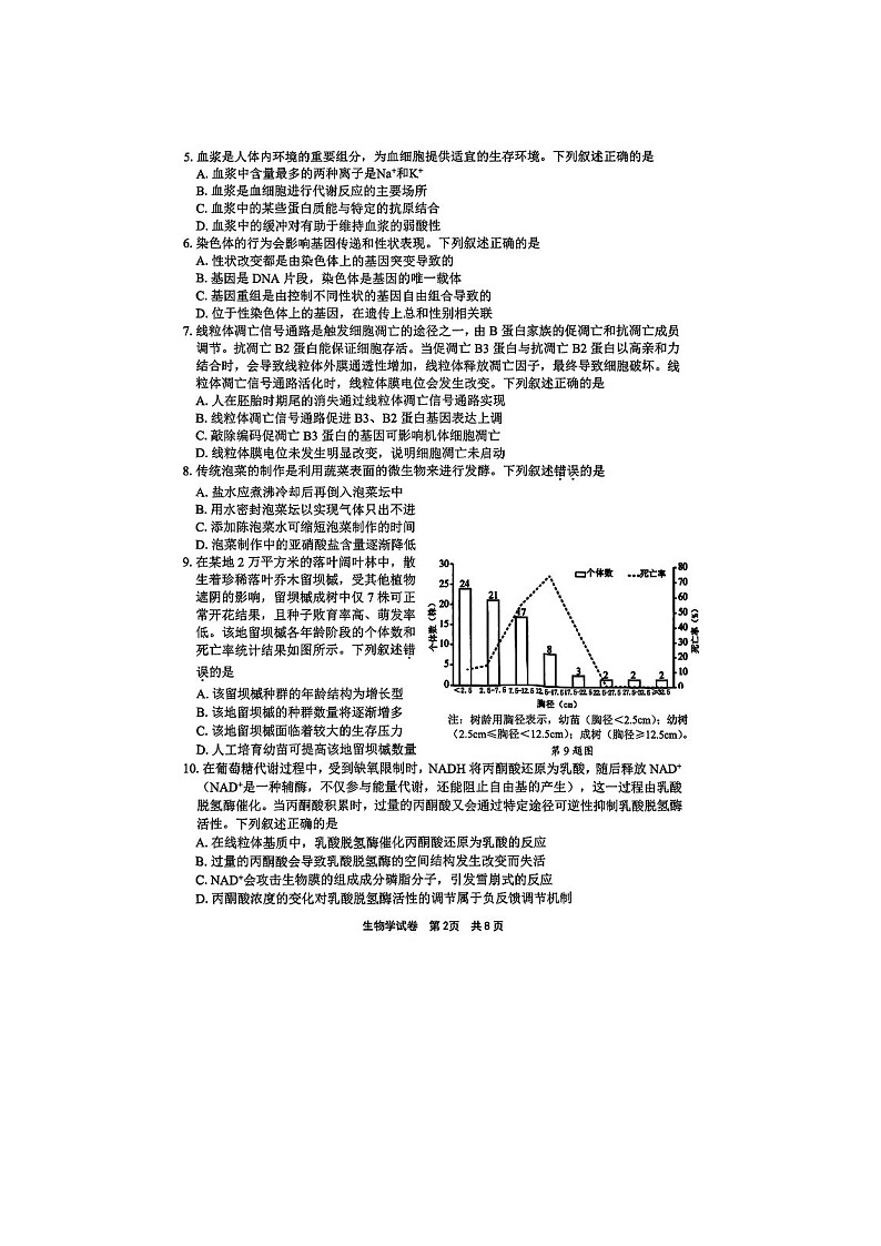 浙江省宁波市2025年4月高考二模考试生物试卷含答案第2页