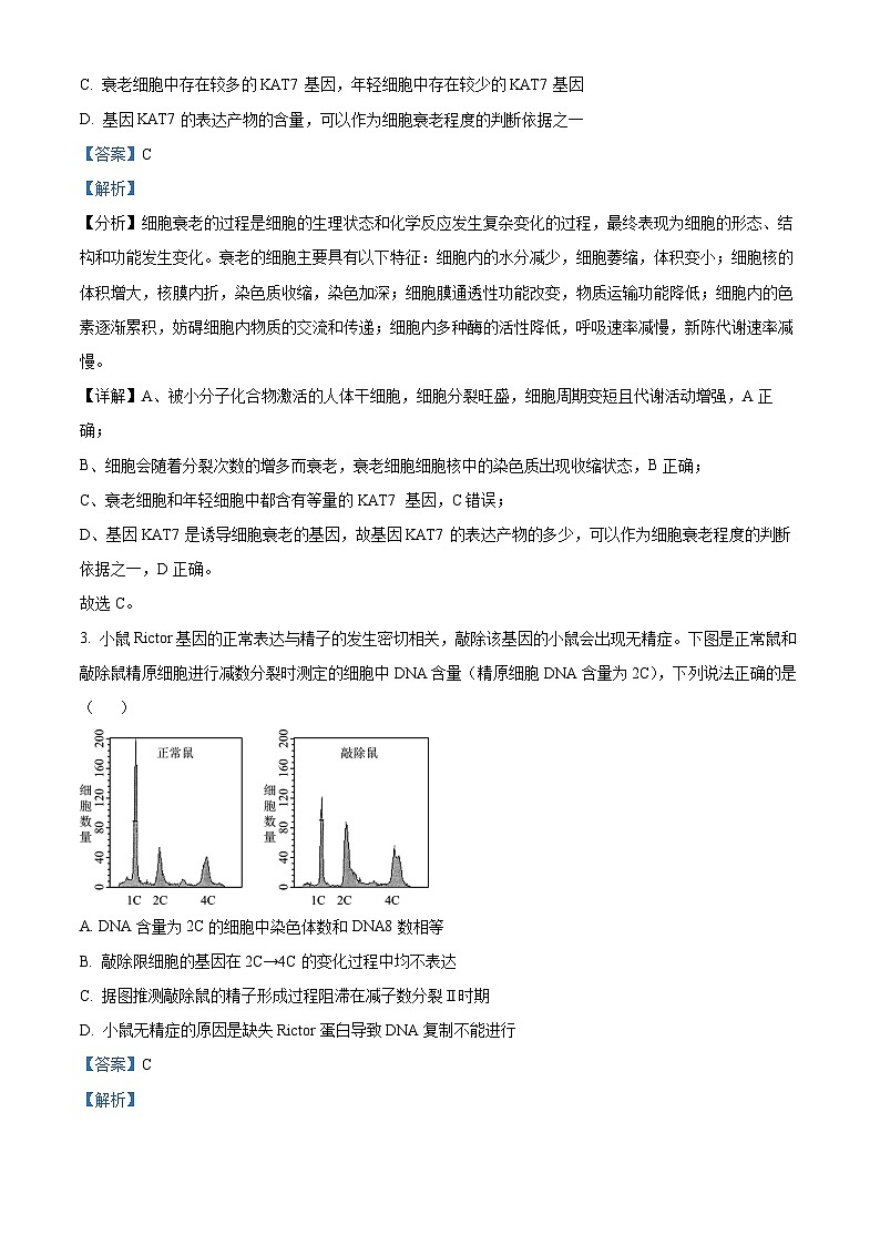 安徽省宣城市、黄山市2024届高三下学期二模生物试题  含解析第2页