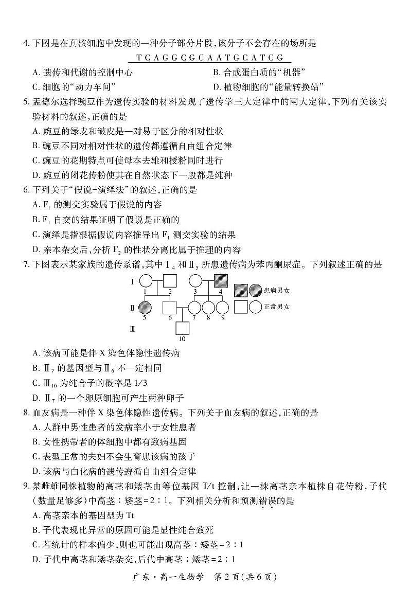 广东省2024-2025学年高一下学期4月期中联考生物试卷（PDF版附解析）第2页
