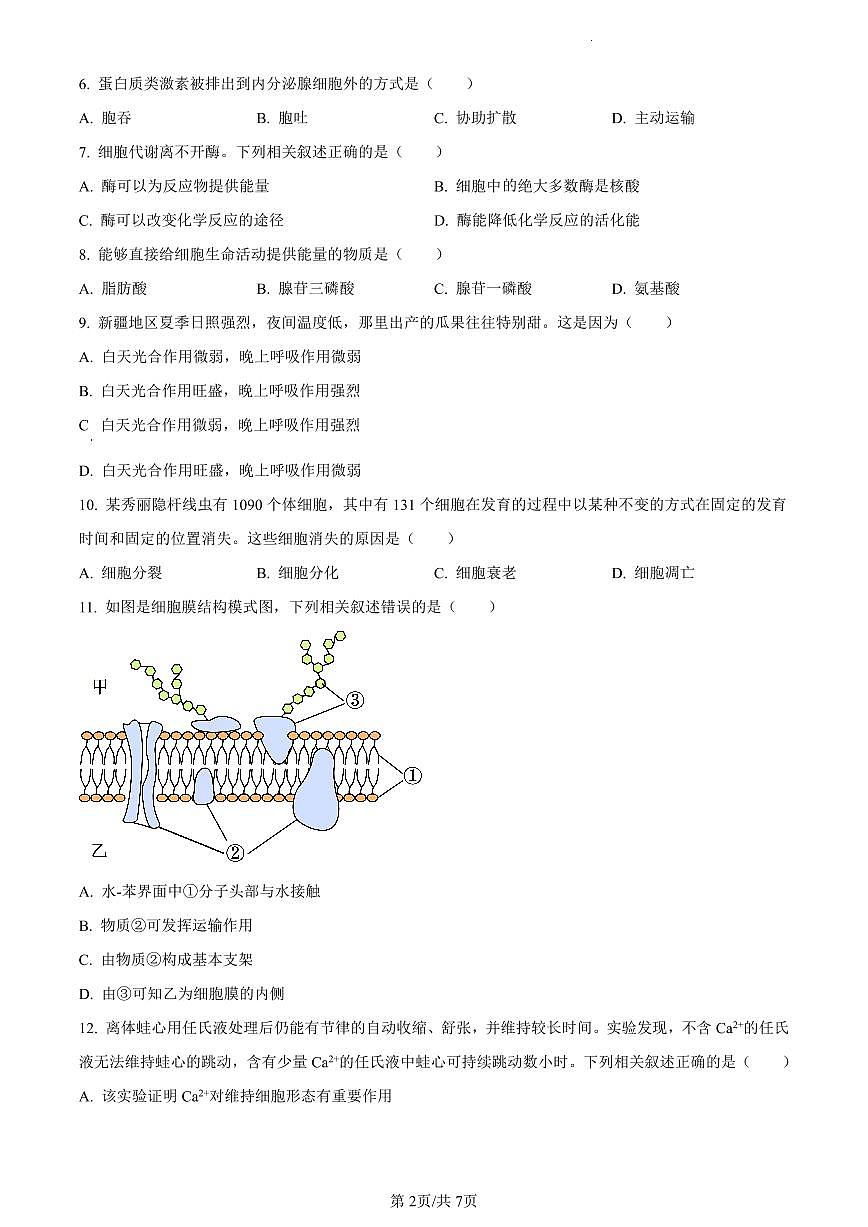吉林省梅河口市五中2023-2024学年高一上学期期末生物试题（含答案）第2页