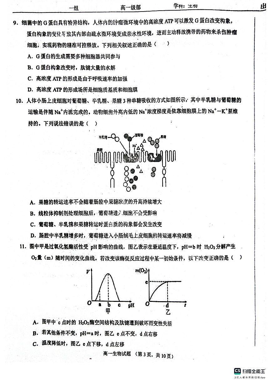 山东省菏泽市鄄城县第一中学2023-2024学年高一上学期1月月考生物试题（含答案）第3页