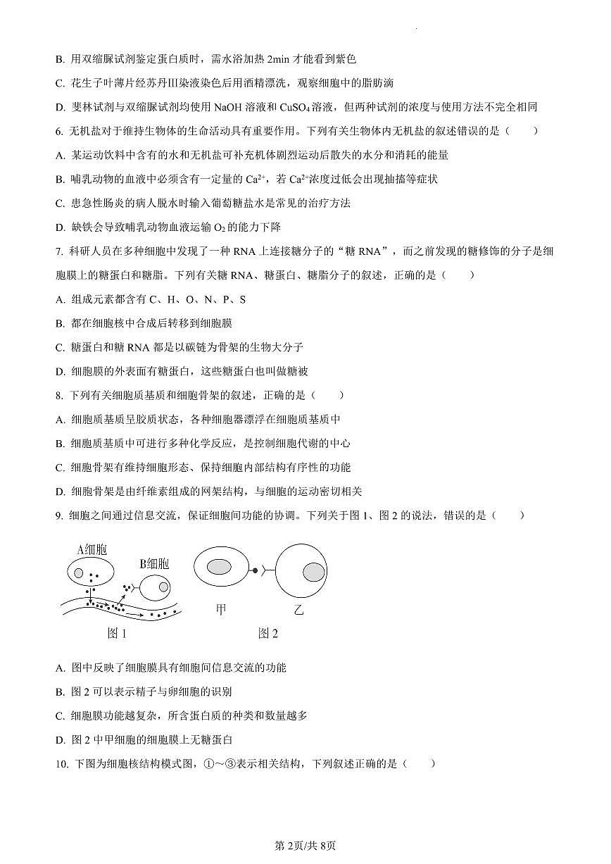 四川省兴文第二中学校2023-2024学年高一上学期1月期末考试生物试题（含答案）第2页