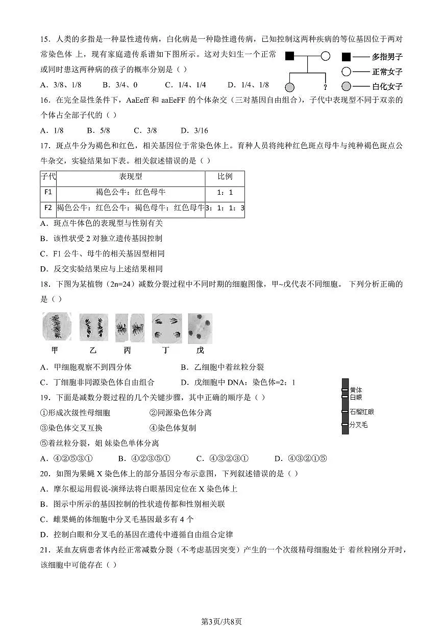 2025北京贸大附中高一下学期3月月考生物试题及答案第3页