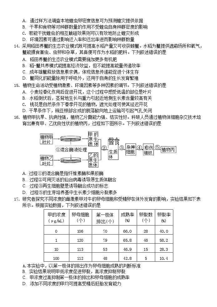 浙江省台州市山海协作体2024-2025学年高二下学期4月期中联考试题 生物  含答案第3页