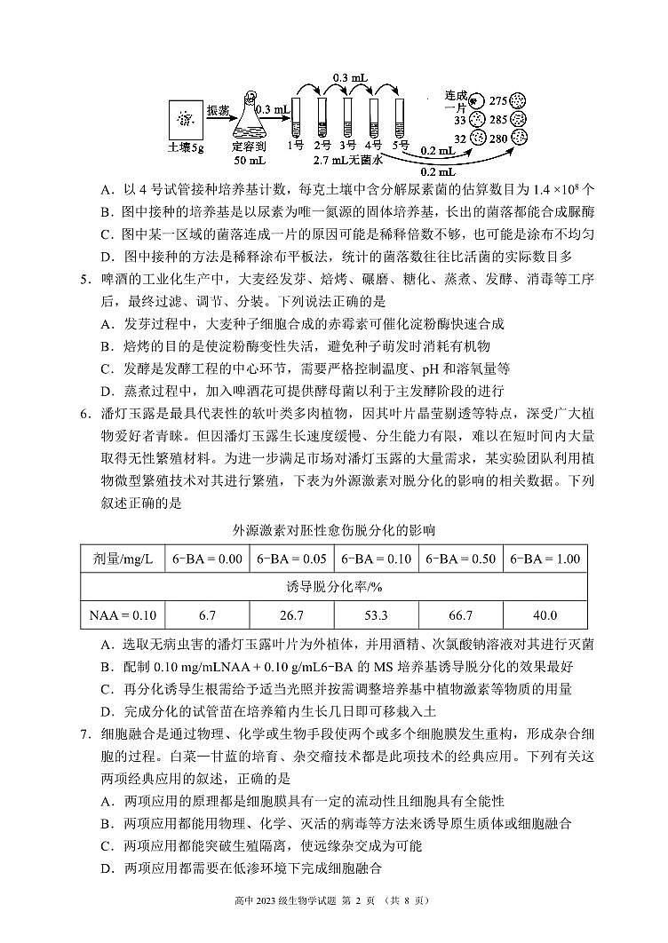 2024～2025学年度下期高中2023级期中考试生物学试题第2页