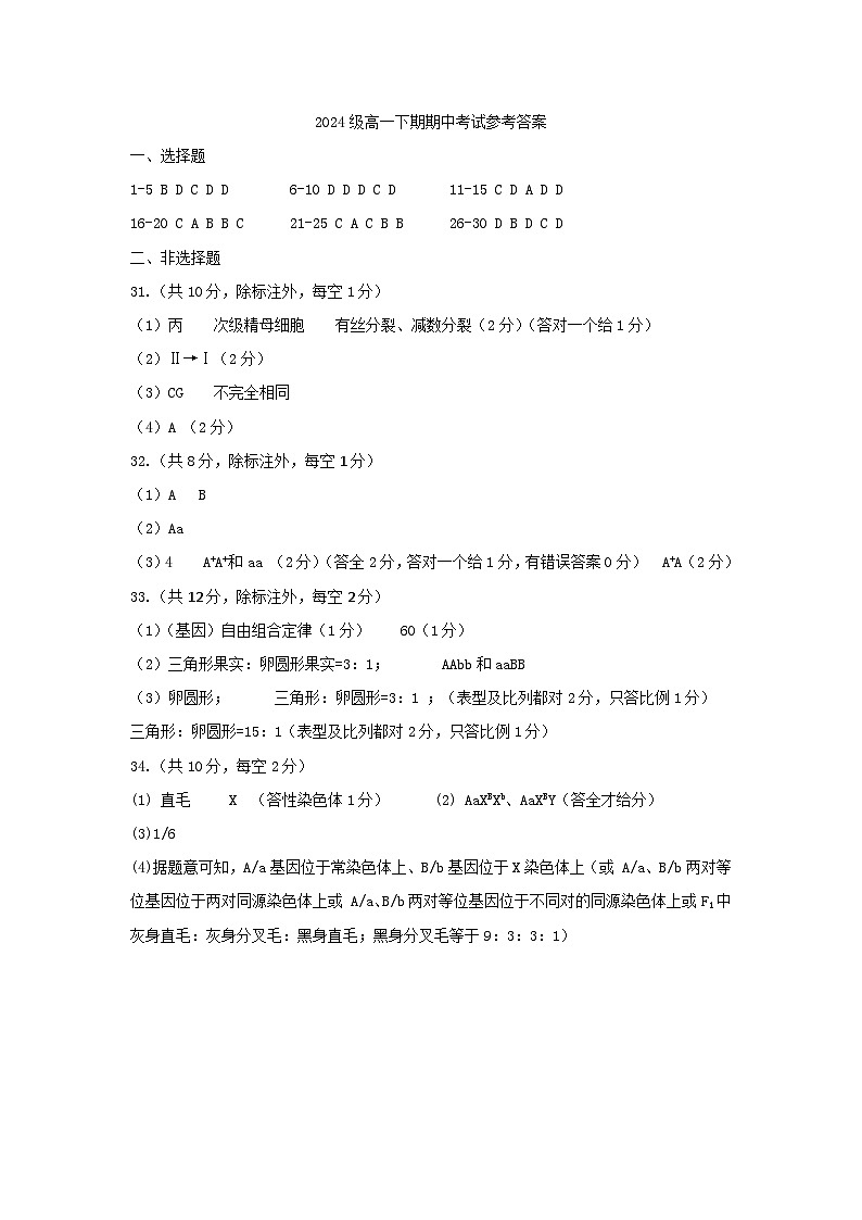 2024级高一下期期中考试参考答案(1)第1页