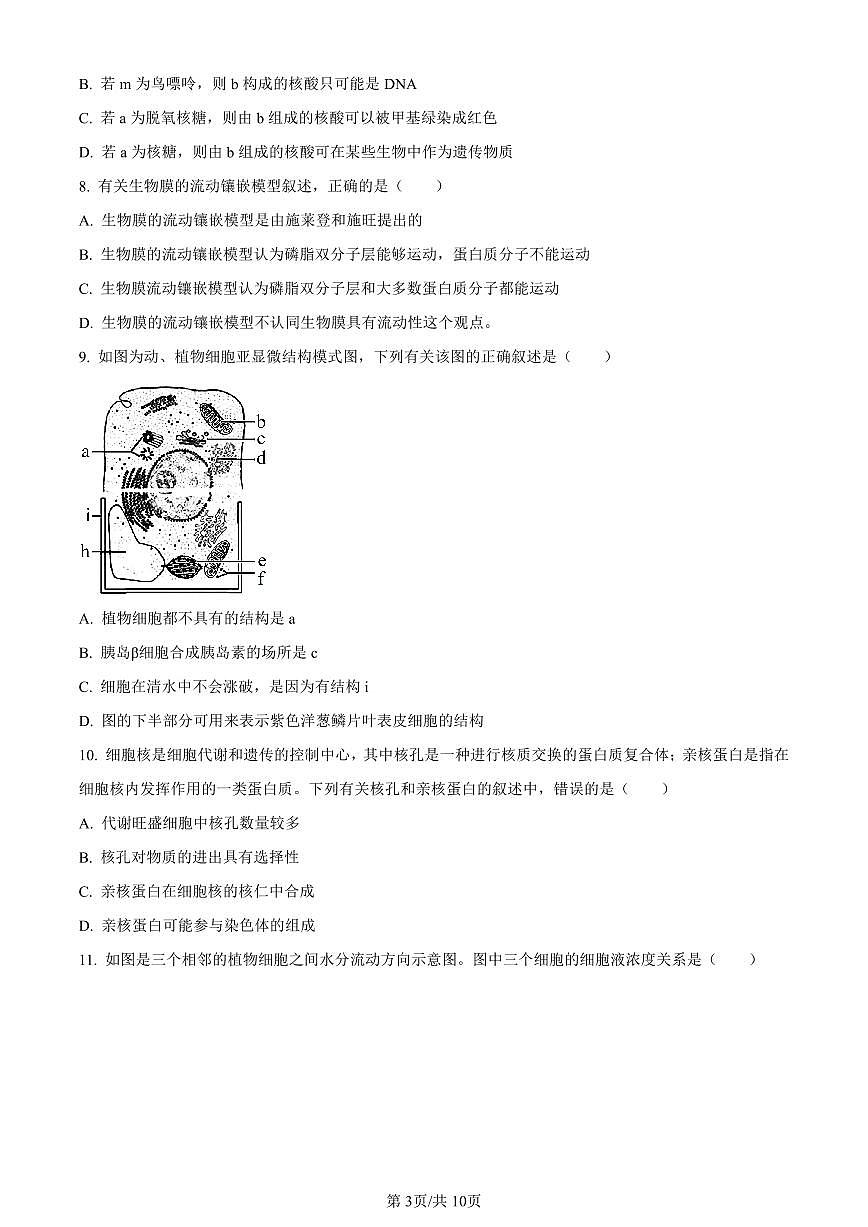 重庆市长寿区八校联考2023-2024学年高一1月期末生物试题（含答案）第3页