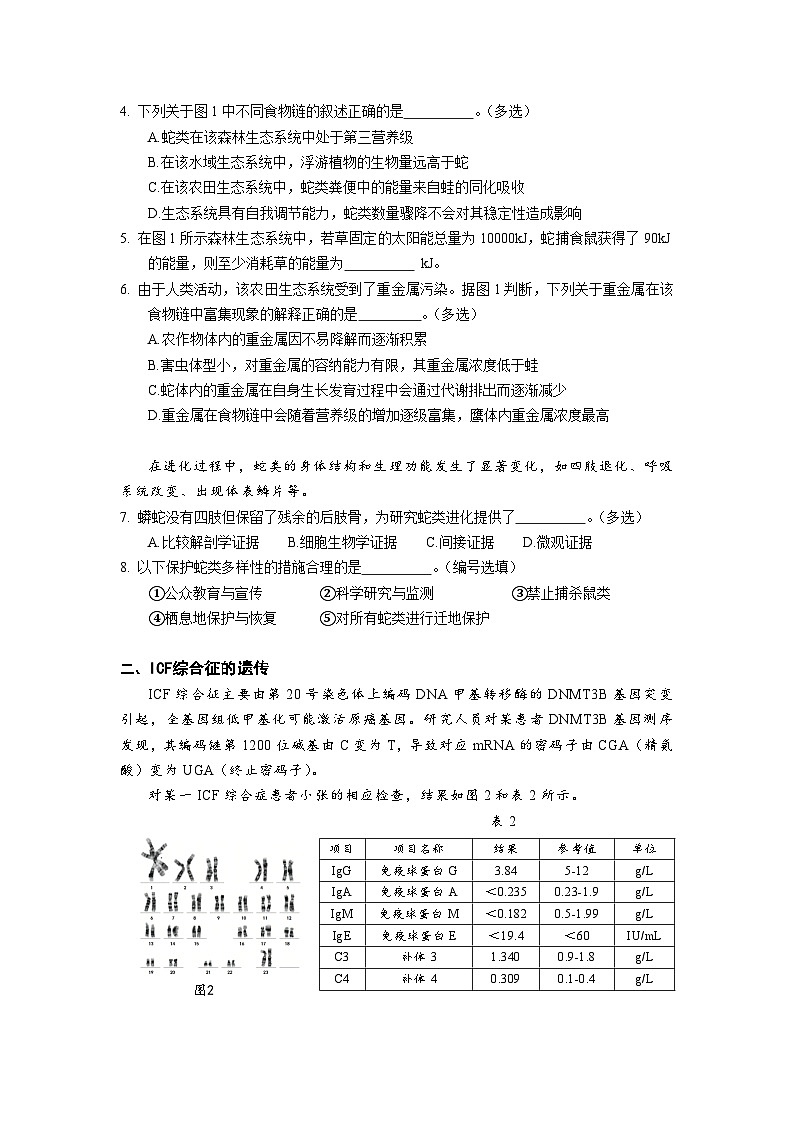 上海市奉贤区2025届高三下学期二模试题 生物 含答案第2页