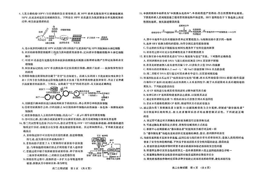 山东名校考试联盟2024-2025学年高二下学期生物期中试卷第2页