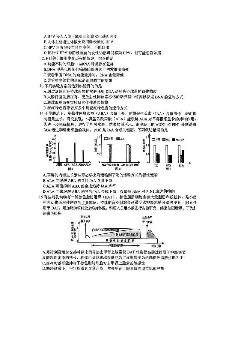 浙江省稽阳联谊学校2025年4月高三联考生物试卷（无答案）第3页