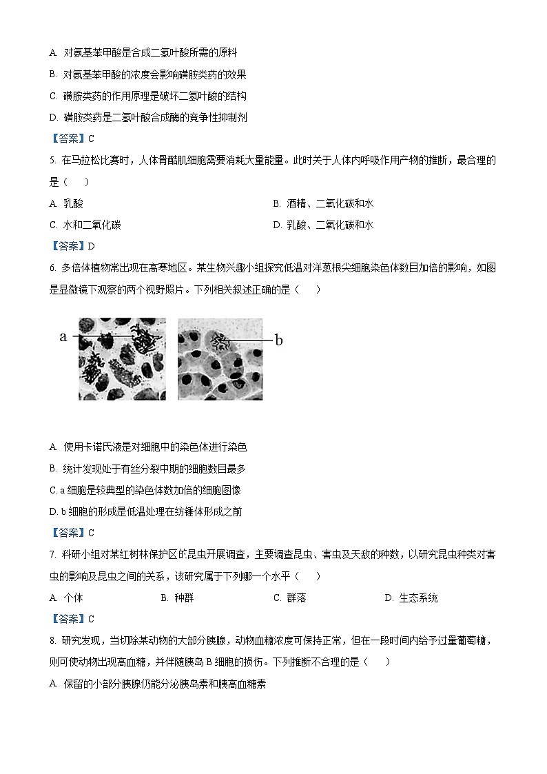 2022届广东省深圳市高三下学期第一次调研考试（一模）生物试题 附答案第2页